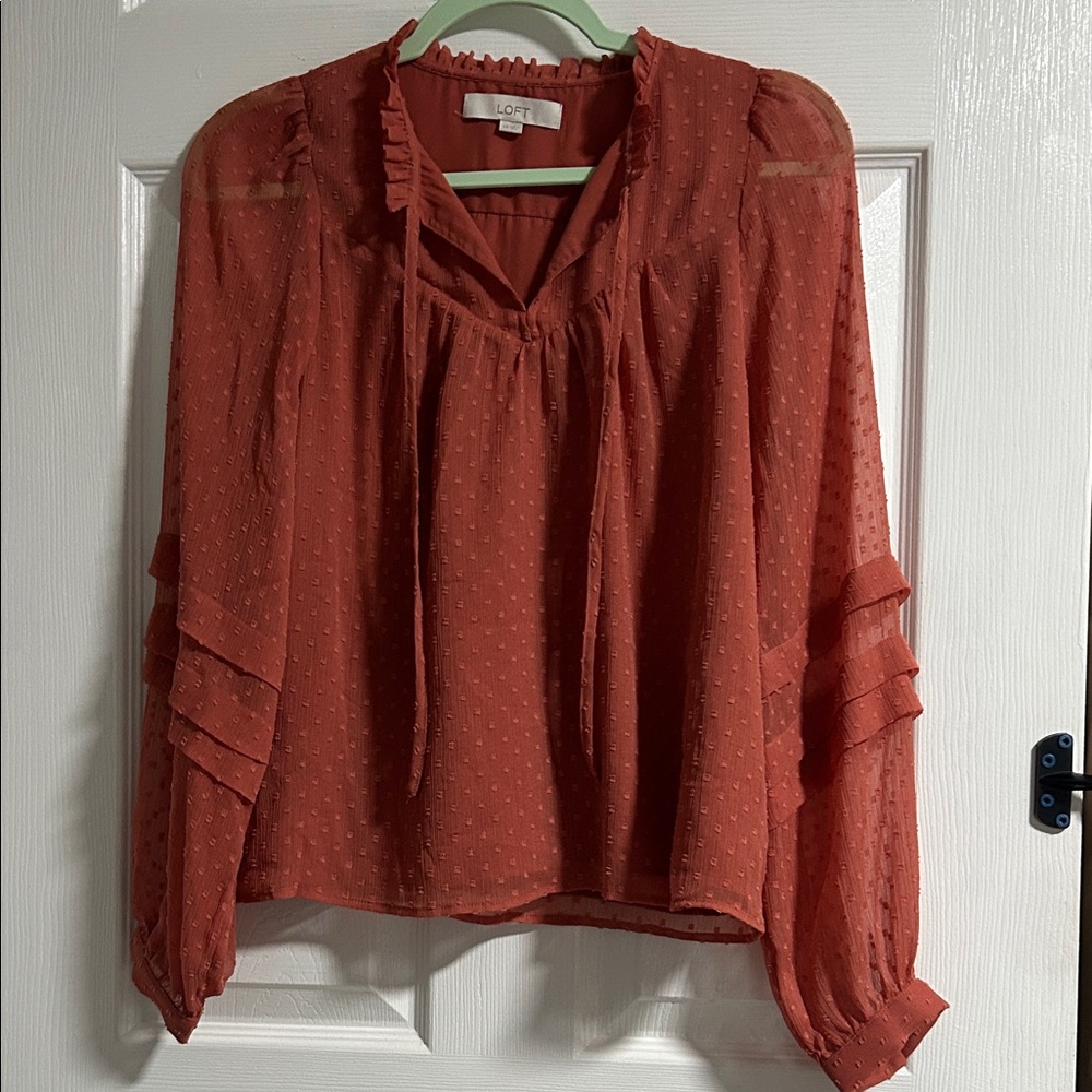 LOFT Women's Terracotta Ruffle Blouse